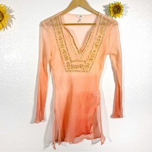 Metro Seven Sequin Coral Tunic Blouse Size Medium Women’s